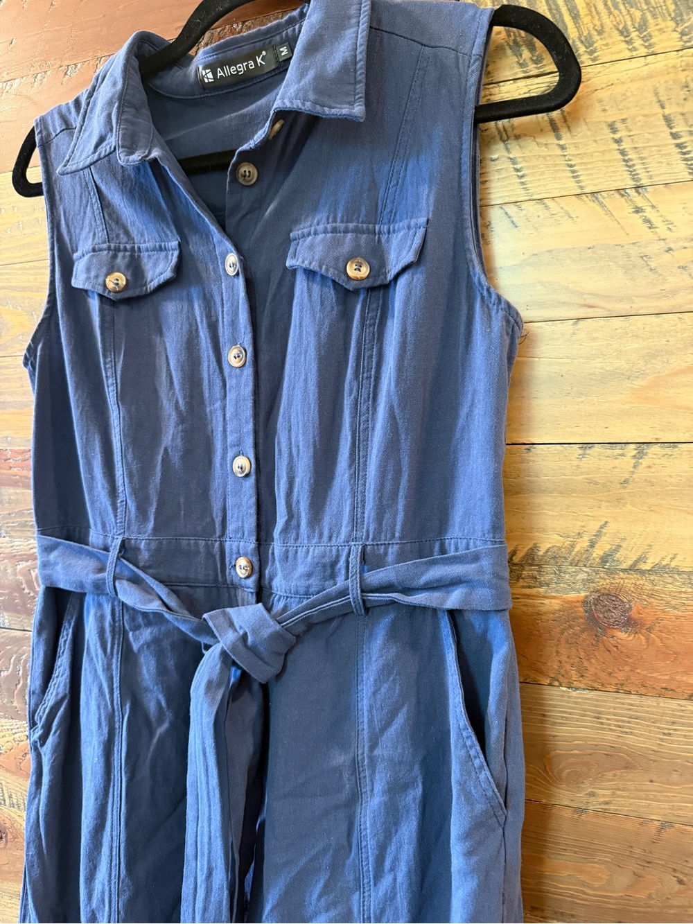 Allegra K Sleeveless Button-Front Wide-Leg Jumpsuit in Slate Blue - Picture 4 of 7